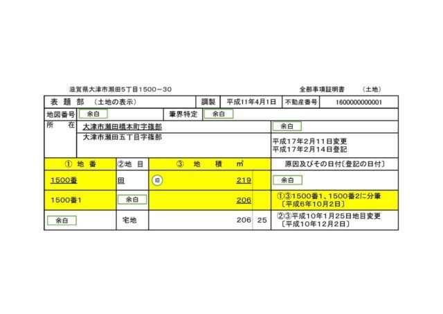 地番と地積の変更